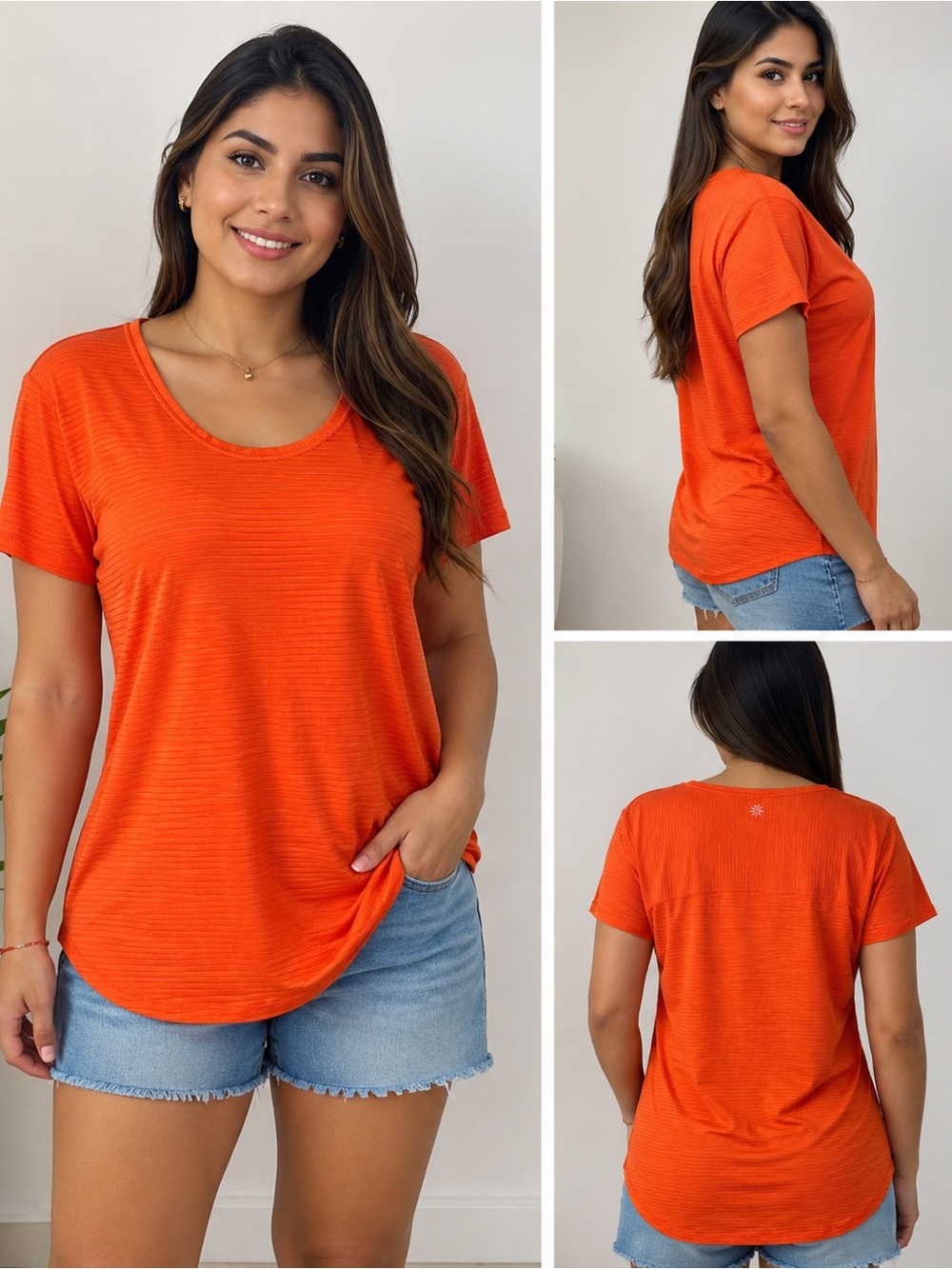 Athleta Orange Ribbed Athletic Tee Short Sleeve Workout Top Women’s L